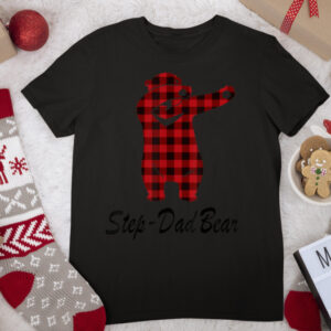 Red Plaid Bear Dabbing Christmas Pajama Step Dad T Shirt