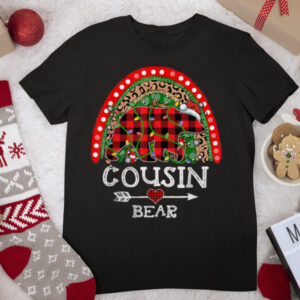Red Plaid Cousin Bear Christmas Rainbow Pajama Matching T Shirt
