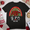 Red Plaid G PA Bear Christmas Rainbow Pajama Matching T Shirt