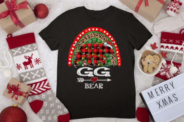 Red Plaid GG Bear Christmas Rainbow Pajama Matching T Shirt