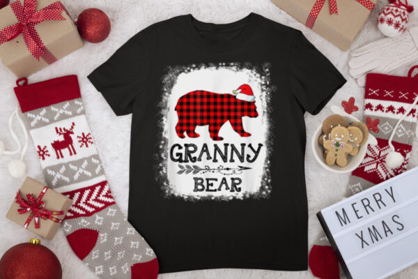 Red Plaid Granny Bear Christmas Family Pajama Matching T Shirt