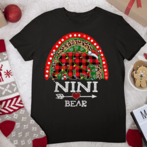 Red Plaid Nini Bear Christmas Rainbow Pajama Matching T Shirt