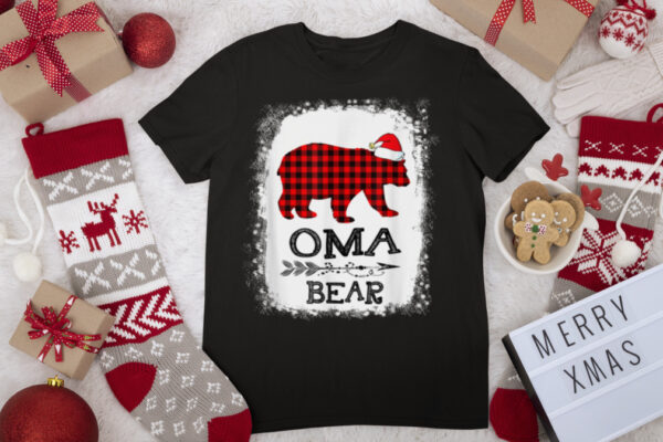 Red Plaid Oma Bear Christmas Family Pajama Matching T Shirt