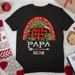Red Plaid Papa Bear Christmas Rainbow Pajama Matching T Shirt