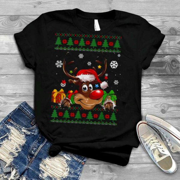 Reindeer Lovers Santa Hat Ugly Christmas T Shirt