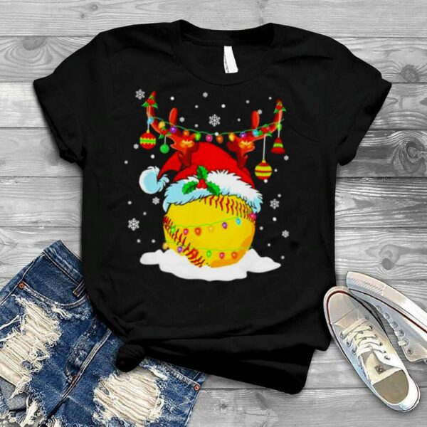 Reindeer Santa Hat Softball Softball Mom Christmas light shirt