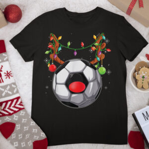 Reindeer Soccer Christmas Lights Santa Sweater Ugly Merry T Shirt