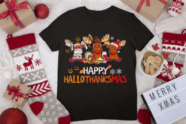 Reindeers Happy Hallothanksmas Thanksgiving Christmas X mas T Shirt