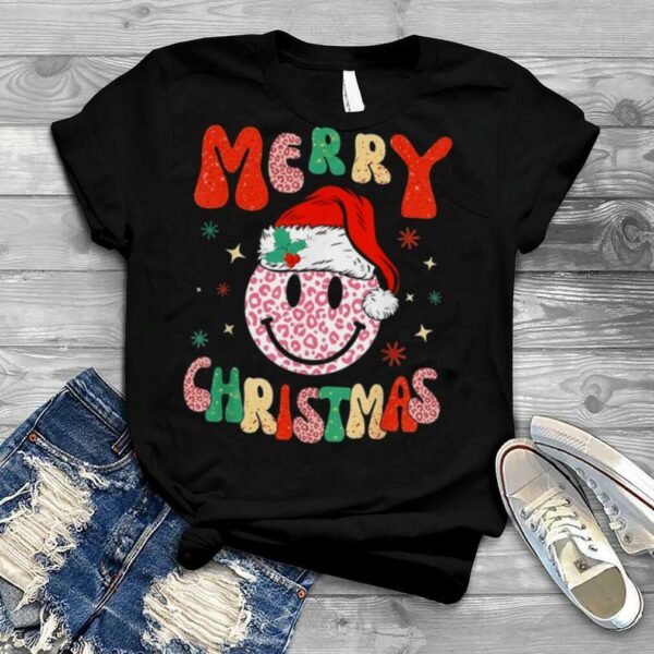 Retro Santa Hat Leopard Smile Face Christmas Shirt