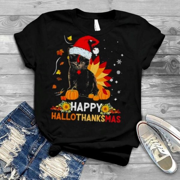 Santa Black Cat Happy Hallothanksmas Christmas 2022 shirt