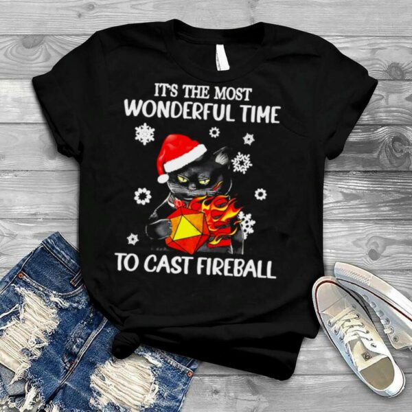 Santa Black Cat It’s The Most Wonderful Time To Cast Fireball Christmas Sweater T shirt