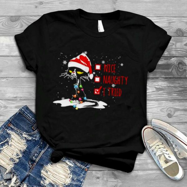 Santa Black Cat nice Naughty I tried Christmas Sweatshirt