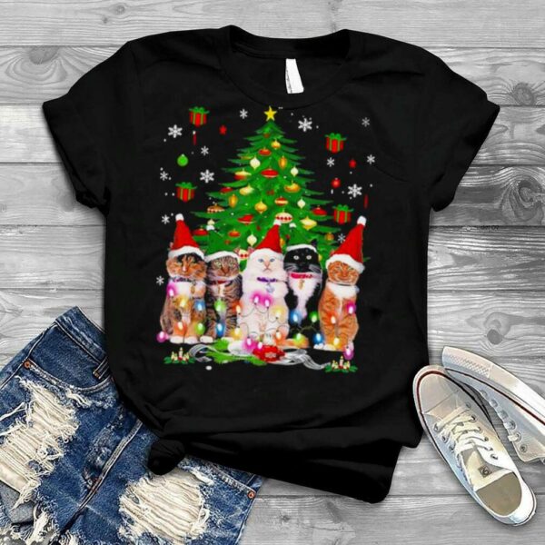 Santa Cats light 2022 Christmas tree shirt