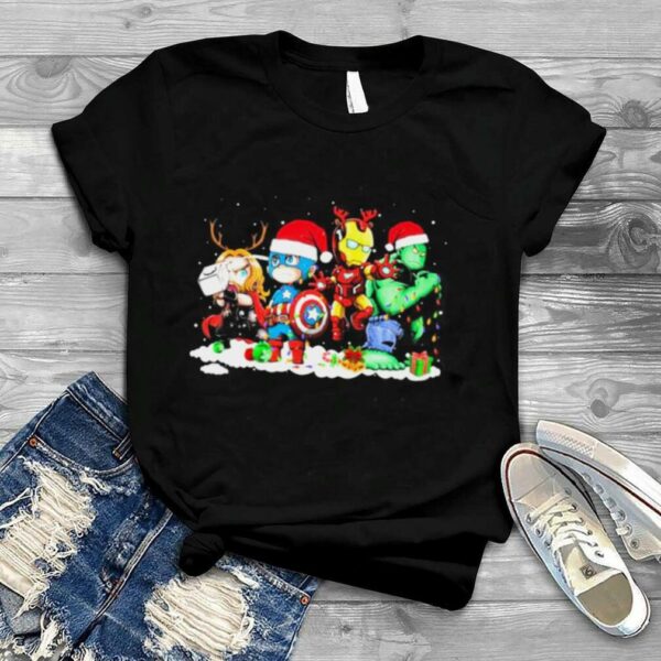 Santa Chibi Thor Captain America Iron Man Bruce Banner Merry Christmas 2022 shirt