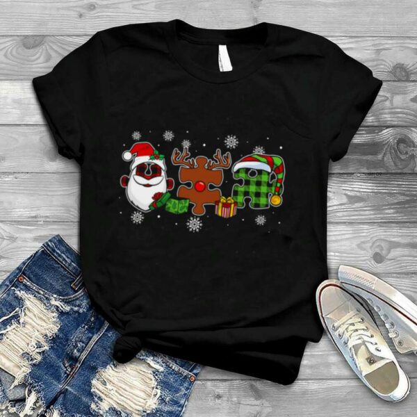 Santa Claus And Reindeer Autism Christmas Shirt