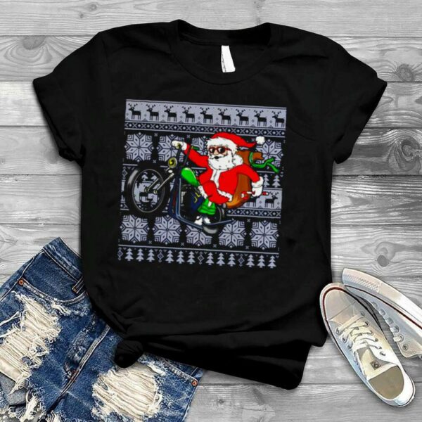 Santa Claus Coming On Motorcycle Ugly Christmas shirt