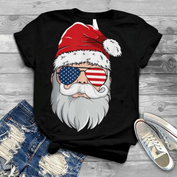 Santa Claus Patriotic USA Sunglasses Christmas in July T Shirt