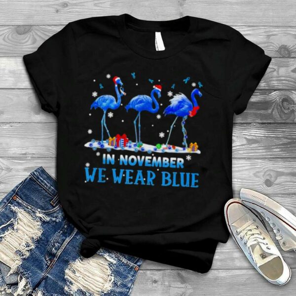 Santa Flamingo in november we wear Blue Merry Christmas shirt