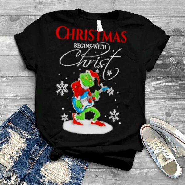 Santa Grinch Music Christmas begins with Christ shirt