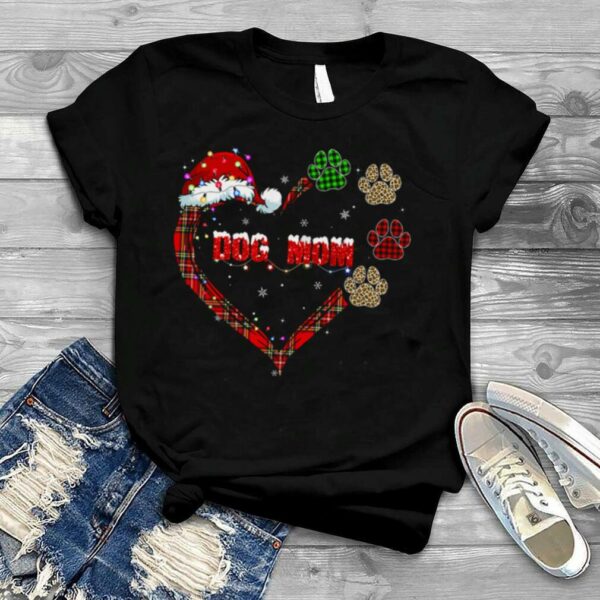 Santa Hat Dog Mom Heart Paws Dog Merry Christmas Shirt