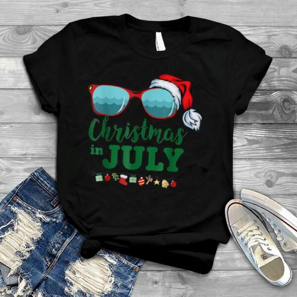 Santa Hat Sunglasses Summer Christmas In July T Shirt