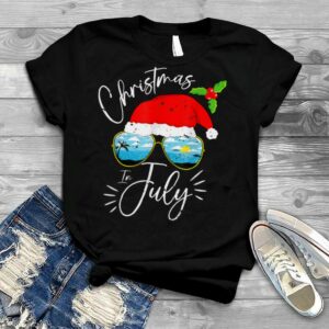 Santa Hat Sunglasses Summer Vacation Christmas In July T Shirt