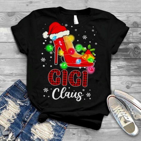 Santa High heeled Gigi Claus Merry Christmas light shirt