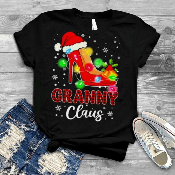 Santa High heeled Granny Claus Merry Christmas light shirt