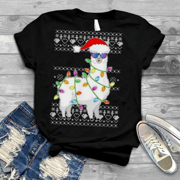 Santa Llama ugly Christmas light shirt