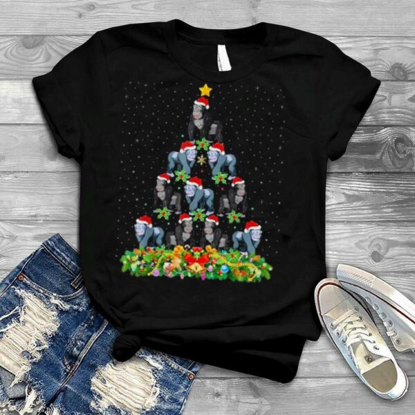 Santa Monkey Merry Christmas tree light shirt