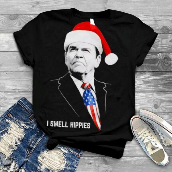 Santa Ronald Reagan I smell Hippies Merry Christmas shirt