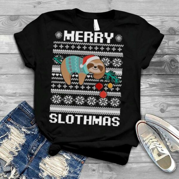 Santa Sloth Merry Slothmas ugly Christmas shirt