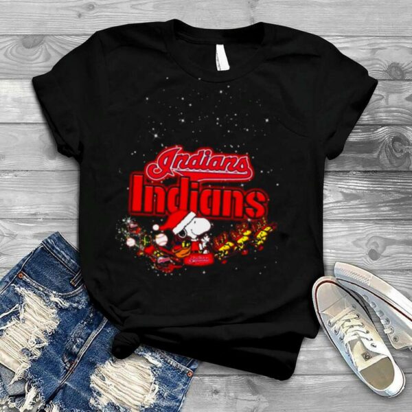 Santa Snoopy Riders Woodstock Merry Christmas Cleveland Indians shirt