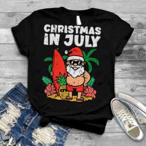 Santa Surfer Beach Christmas In July Funny Summer Xmas Surf T Shirt