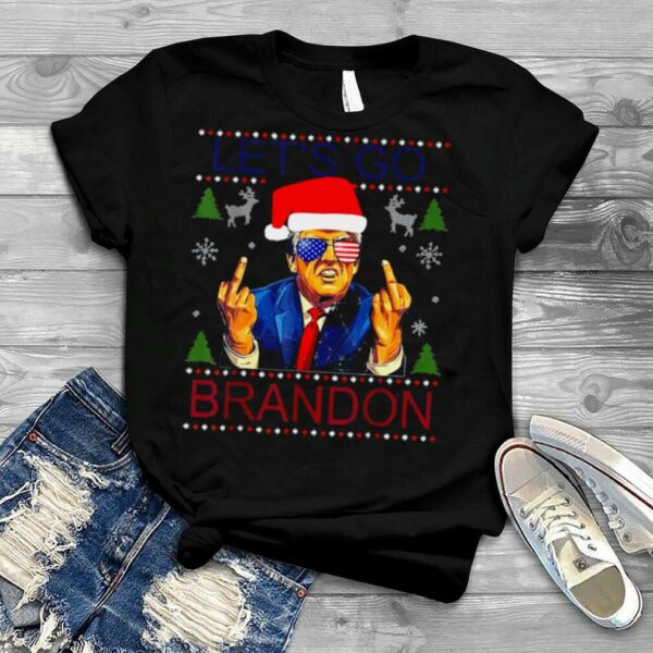 Santa Trump Middle Finger Let’s Go Brandon Ugly Christmas Shirt