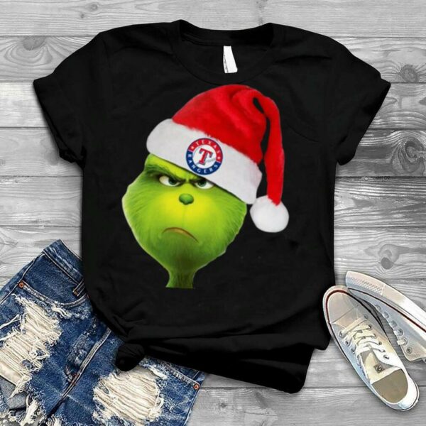 Santa grinch face Texas rangers logo Christmas shirt