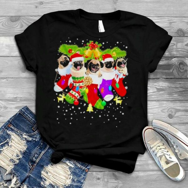 Santa pugs in Christmas socks xmas dog lover pug mom shirt