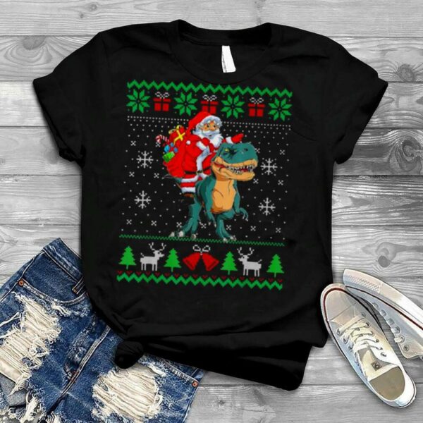 Santa riding dinosaur t rex dinosaur Christmas ugly shirt