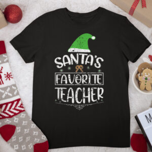 Santa’s Favorite Teacher Christmas Pajamas Costume Vintage T Shirt