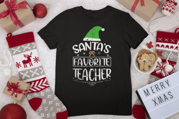 Santa’s Favorite Teacher Christmas Pajamas Costume Vintage T Shirt