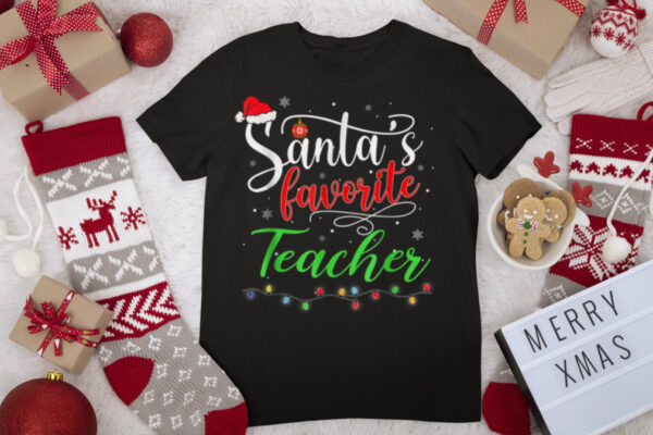 Santa’s Favorite Teacher Funny Christmas Santa Light T Shirt T Shirt