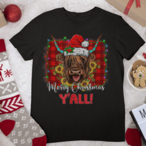 Scottish Hairy Cow Mom Heifer Merry Christmas Y’all Xmas T Shirt