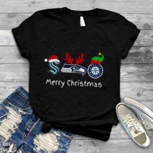 Seattle Teams Sport Logo Seattle Kraken Seattle Seahawks And Seattle Mariners Merry Christmas 2023 Shirt