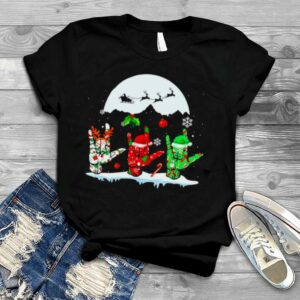 Sign language light cChristmas reindeer santa hat ASL shirt