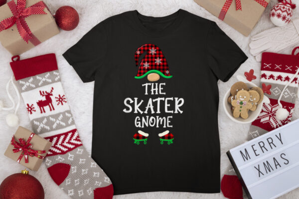 Skater Gnome Buffalo Plaid Matching Family Christmas T Shirt