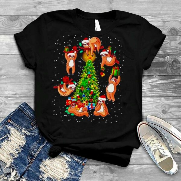 Sloth around Christmas tree shirt