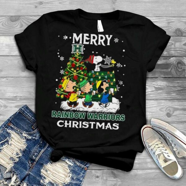 Snoopy and Friends Merry Discover Cool Hawaii Rainbow Warriors Christmas shirt