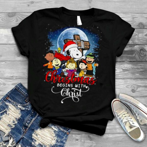 Snoopy and Peanuts Christmas begins with christ shirt