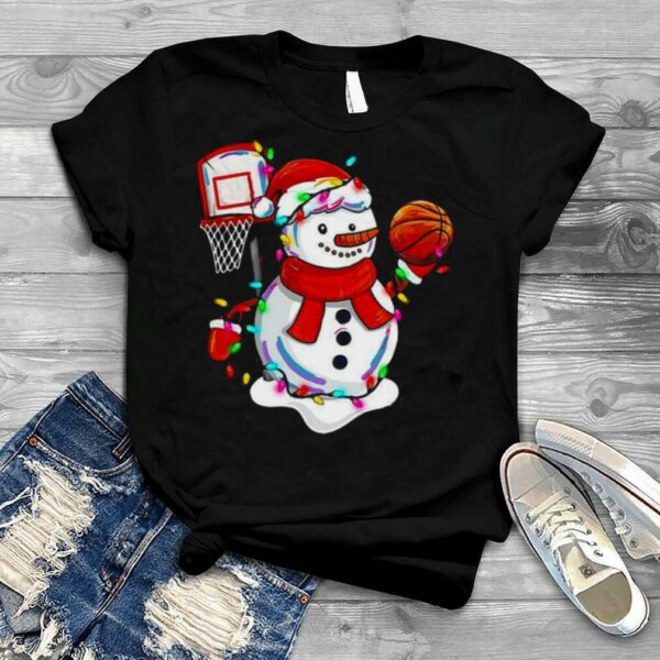 Snowman Playing Basketball Merry Christmas Light shirt