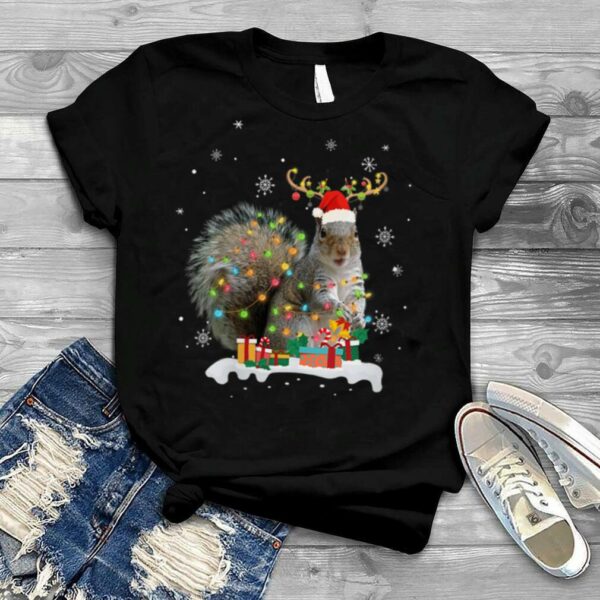 Squirrel Christmas reindeer Christmas lights pajama shirt